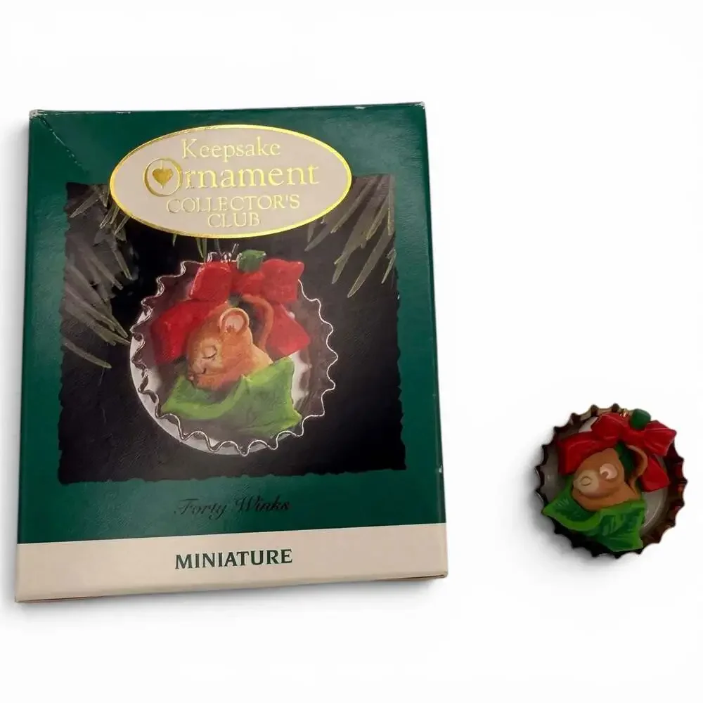 1993 Hallmark Keepsake Ornament Miniature Sleeping Mouse in Bottle Cap